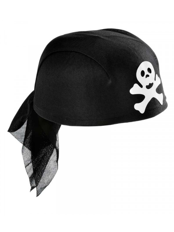 Pañuelo negro en la cabeza del pirata. Pañuelo de algodón en la