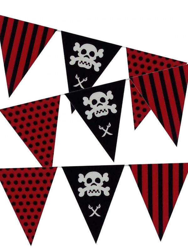 Banderín con forma triangular y motivos piratas