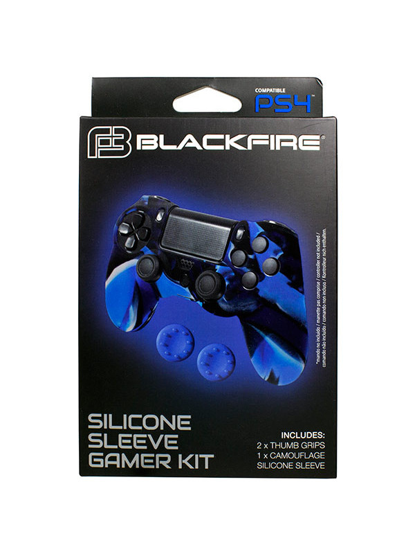 Protector de silicona mando PS4 con cuerda [Camuflado Azul]
