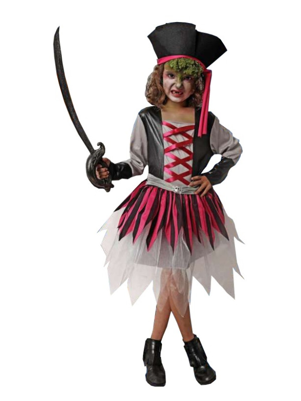 Disfraz pirata rojo infantil para niña.