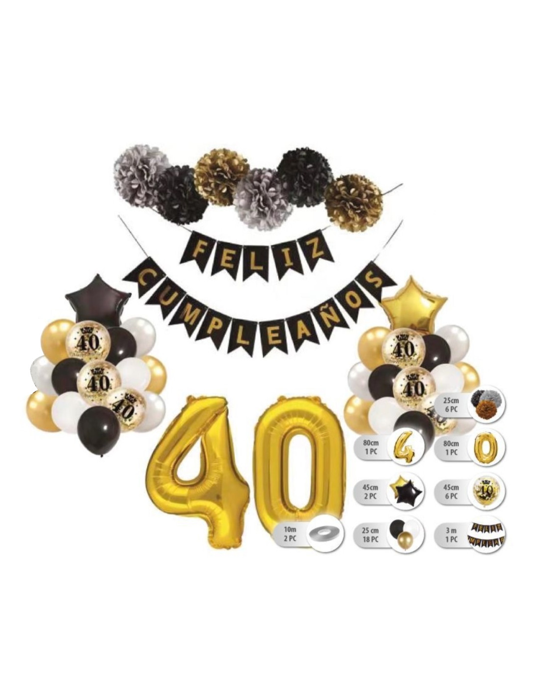 Set globos 40 cumpleaños - Envío 24h